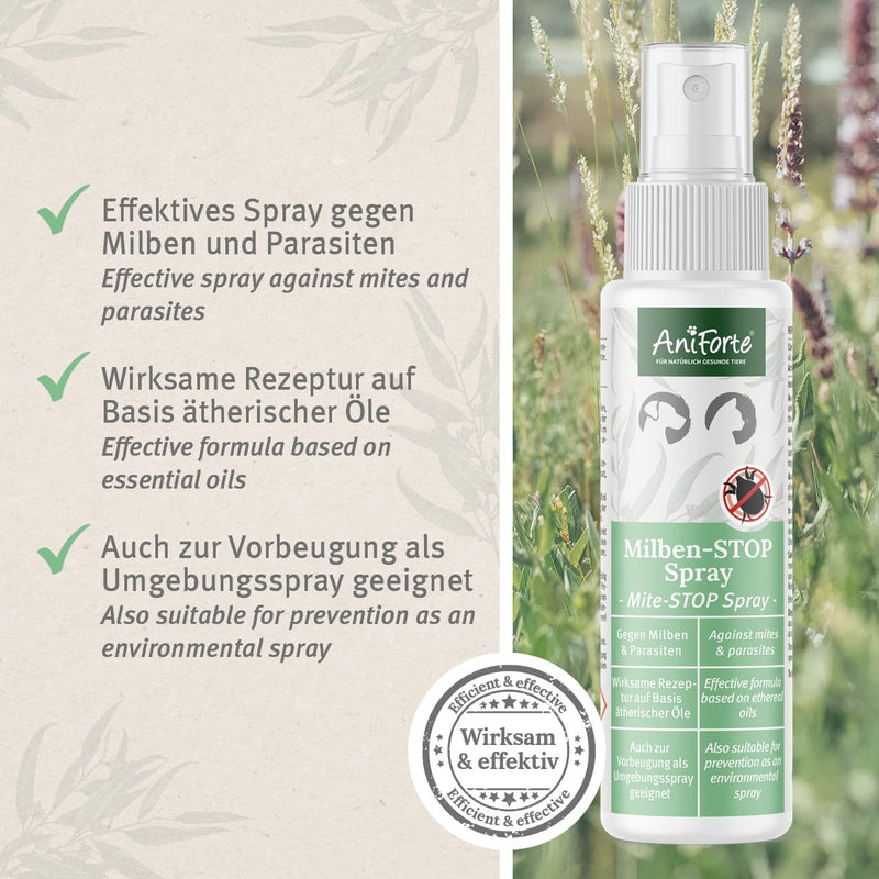 AniForte mite spray for dogs and cats 100 ml - anti-mite spray for effective defense against insects, parasites and vermin, mite stop and mite protection against mite infestation - BeesActive Australia