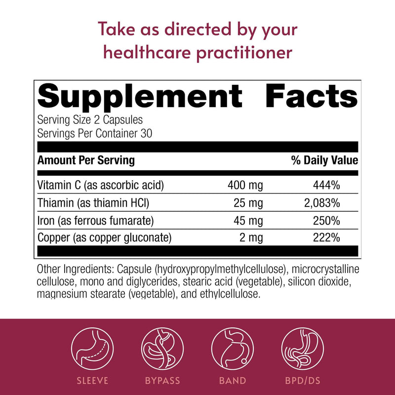 Bariatric Advantage Iron 45 mg with Vitamin C, Thiamin & Copper, 60 Count | 45 mg Iron with Vitamin C, Thiamin and Copper, Increased Absorption*, Easily Digestible for Bariatric Patients