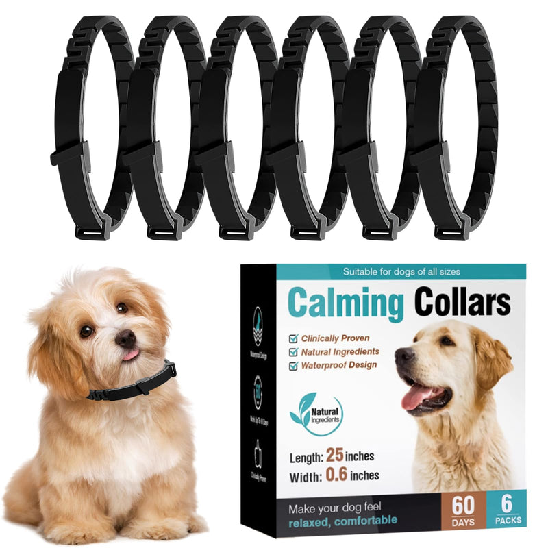 Dog Calming Collar UK - 6 Pack Long Lasting Pheromone Collars for Anxious Dogs, Supports Calm Behaviour & Stress Support (120 Days Effect) Adjustable Fit 25 Inch/63.5cm for Puppy Adult Dogs
