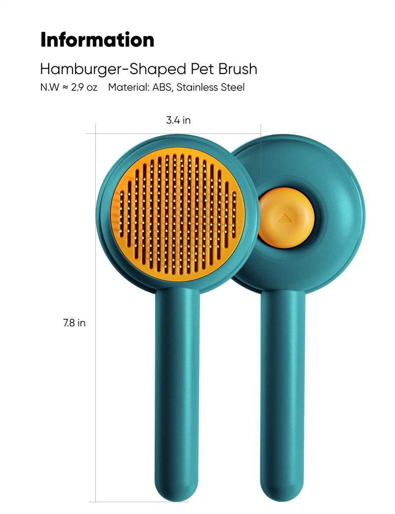 Cat Grooming Brush Self Cleaning Slicker Dogs Cats Doggy Pet Kittens One-Click Shedding Button Stainless Steel Teeth Comb Removal Loose Matted Tangled Hair Massage Indoor Outdoor Undercoat Hamburger Cabbage - BeesActive Australia