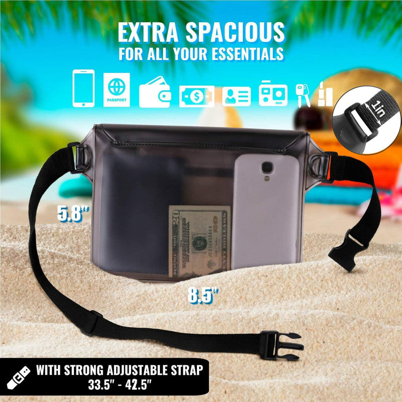 AiRunTech Waterproof Fanny Pack, Beach Cruise Vacation Essentials, Waterproof Pouch Protect Phone Passport Valuables Dry Safety, Paddle Board Kayaking Boating Swimming Accessories-2 Pack（Gray + Black） Black+Grey