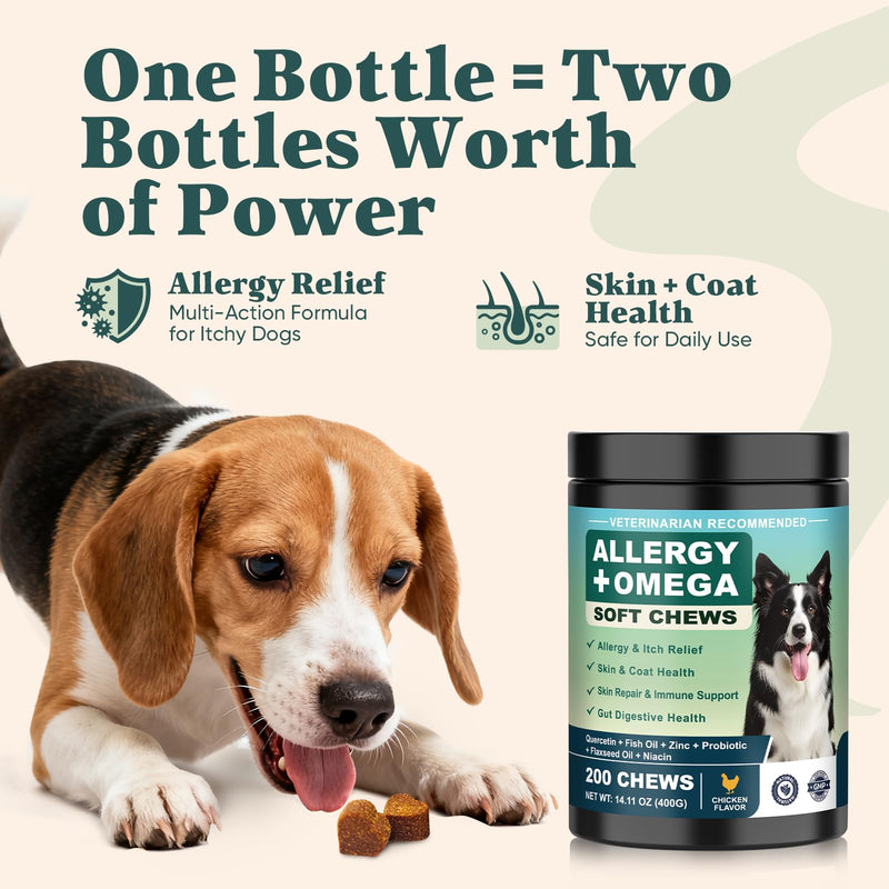 Dog Allergy Chews Omega 3 is Human,Itch Relief Multivitamin Medicine for Dogs Itching Skin Relief and Aller Immune Pet Allergy Dog Anti Itch Chews Coat Licking Supplements Pills Meds Medicine for Dogs Chicken