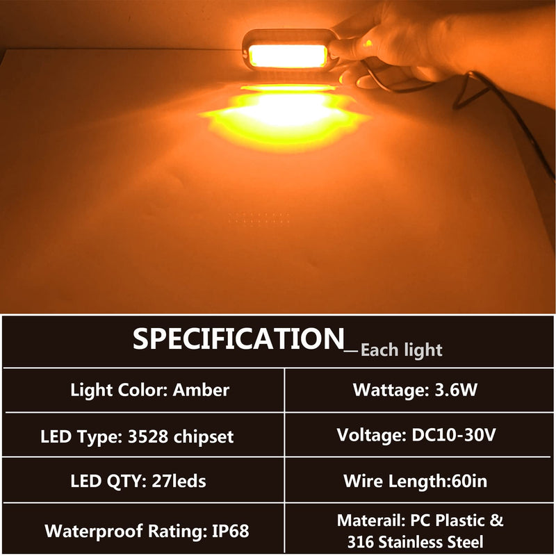 2Pcs 27 LEDs Marine Light, IP68 Waterproof Underwater Boat Light for Pontoon Transom Stern Navigation & Interior Deck, 10-30V DC Amber - BeesActive Australia