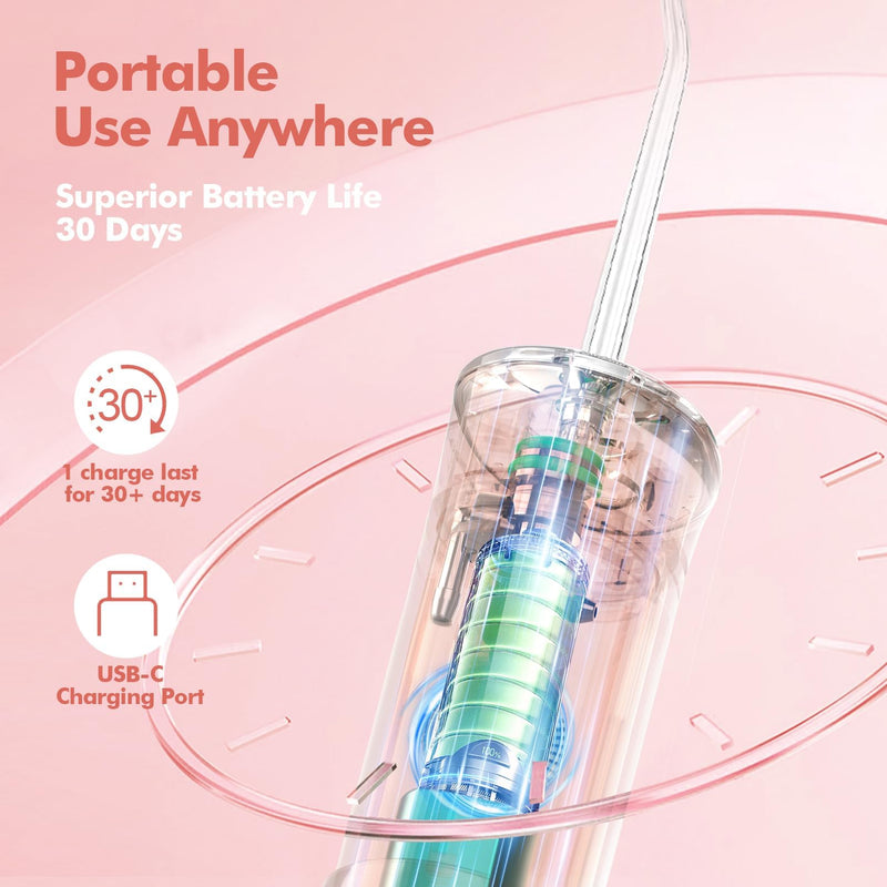 Water Flosser Mini Cordless Portable: 5 Modes Travel Water Dental Floss with Telescopic Water Tank, IPX7 Waterproof Oral Irrigator for Teeth Cleaning Gums,Orthodontic,Braces Dental Care (Peach Fuzz) Peach Fuzz