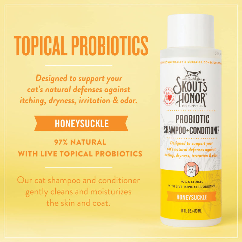 SKOUT'S HONOR: Cat Probiotic Shampoo + Conditioner for a Healthier Skin and Coat - Honeysuckle, 16 oz. - BeesActive Australia