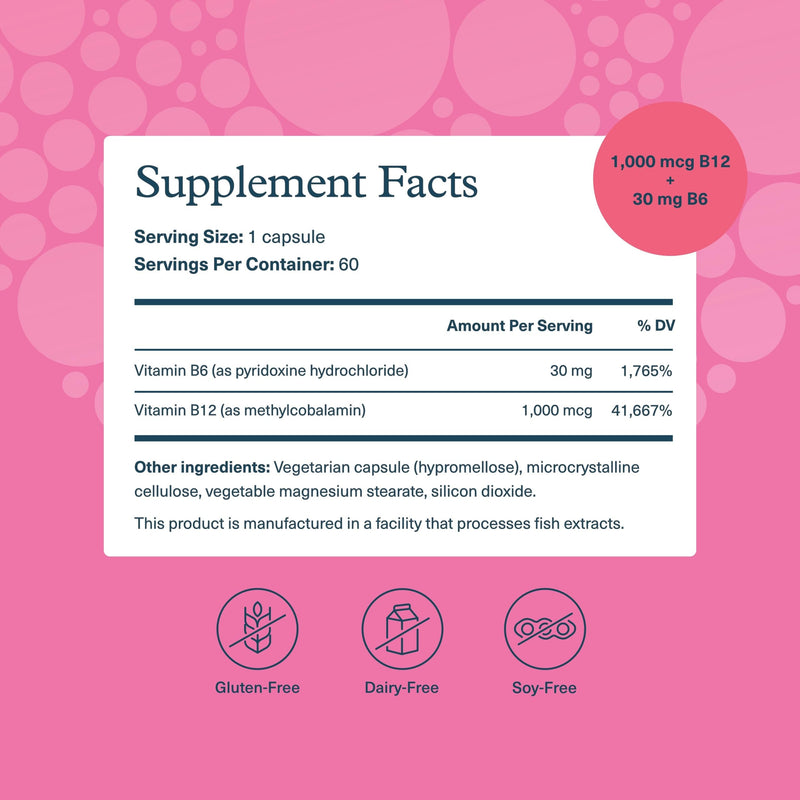 Youtheory B12B6, 60 Vegetarian Capsules, 60-Day Supply | Vegan Vitamin B6 and Vitamin B12, Offers Brain Health, Energy, and Immunity Support*, Dairy, Soy, and Gluten-Free Unflavored 60 Count (Pack of 1)