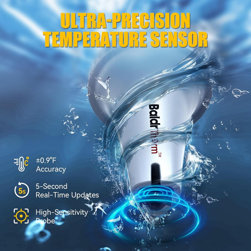 BaldrTherm Pool Thermometer Digital Floating Easy Read, Anti-Fog 360° Reading, IPX7 Water Temperature Monitor for Hot Tub/Ice Bath/Swimming Pool/SPA/Aquarium/Pond White 1pack - BeesActive Australia