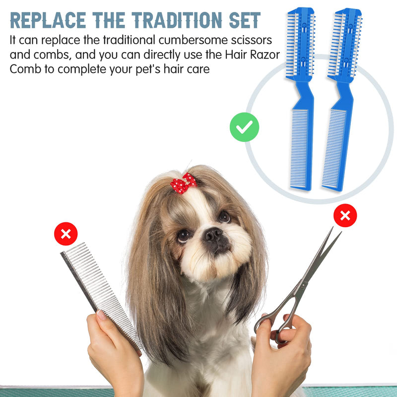 Yinkin 5 Pieces Razor Comb for Dogs Hair Grooming Trimmer Comb for Pet Razor Comb with 25 Extra Blades Manual Dog Hair Trimmer Comb Double Edge Razor for Dogs(Blue) Blue - BeesActive Australia