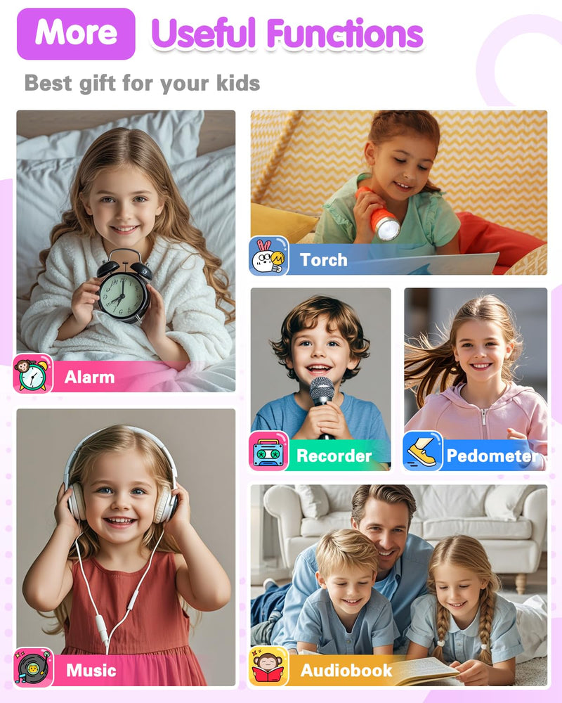Kids Smart Watch Girls Gifts Age 3-12, Waterproof Watch for Kids with 32 Games, Dual Camera, Touch Screen, Alarm Clock, Music Player, Pedometer Birthday Gift Toys for Girls Ages 5 6 7 8 9 10 (Purple) PURPLE