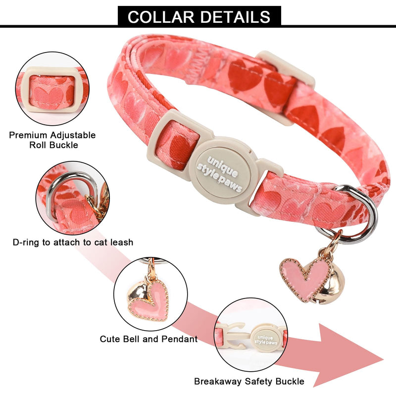 Unique style paws 2 Pack Valentine's Day Kitten Collar Breakaway with Bell&Pendant, Adjustable Safety Red Lip Rainbow Cat Cotton Collar for Girl Boy Cat and Small Pet painting blue pink love - BeesActive Australia