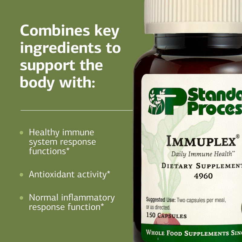 Standard Process Inc. Immuplex - Daily Immune Support Supplement with Folate, Iron, Vitamin C & Vitamin A - Mineral Supplement with Antioxidant Ingredients - 150 Capsules 150 Count (Pack of 1)