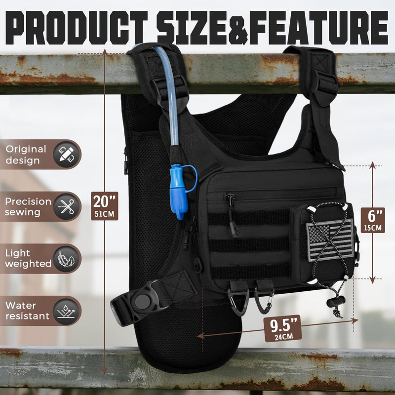Hydration Vest with 2L Water Bladder for Men and Women,Lightweight Adjustable Hydration Backpack,Reflective Running Vest Chest Bag for Climbing Cycling Hiking Black One Size