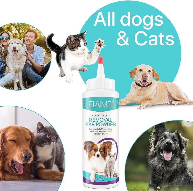 Dog Ear Cleaner 30 g, Ear wash for Dogs & Cats, Dog Ear Powder for Hair Removal, Pet Ear Infection Treatment, Effectively Removes Debris, Waxy, Buildup and Ear Odor, Soothes Itchy & Inflamed Ears 70g