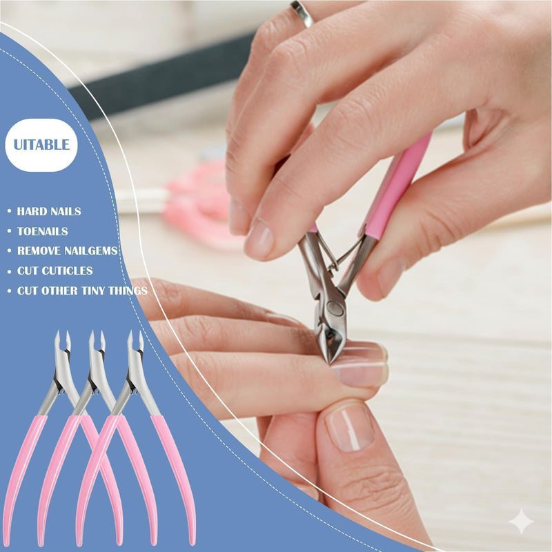Cuticle Nippers and Trimmer Set, Non-Slip Rubber Grip Manicure Pedicure Tools, Fine Edge Cuticle Cutter & Nail Clippers for Women Men Home Use, Precision Nail Supplies (Pink-1 Pack) A1-pink - BeesActive Australia