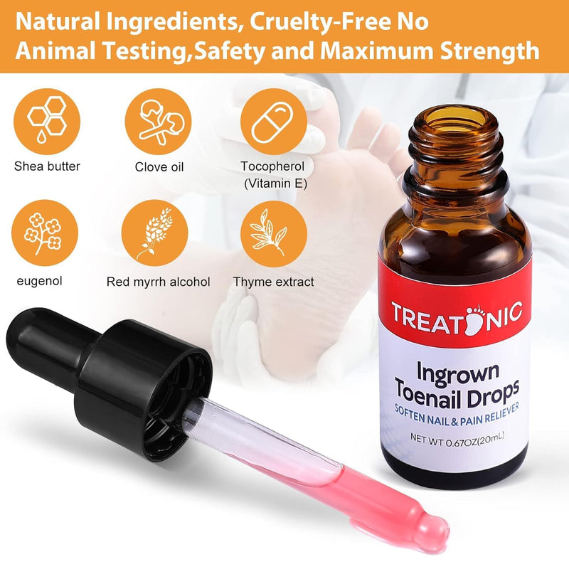 Treatonic Ingrown Toenail Treatment Drops - Ingrown Toenail Softener and Reliever Kit for Easy Trimming with Silicone Gel Toe Caps - 2 Pack Ingrown Toenail Drops - 2 Pack - BeesActive Australia