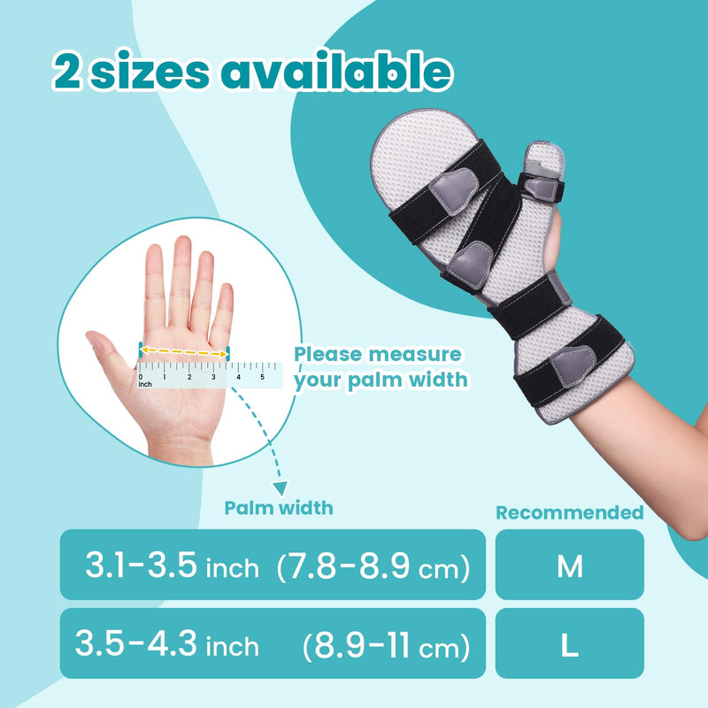 DrFinger Stroke Hand Brace Splint for Straightening Fingers with 5 Fingers Resting Support,Prevent Fingers Curling, Dupuytren's Contractures, Hand Spasms, Fit Right & Left, Men & Women - L Grey