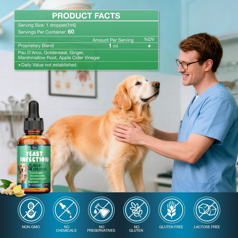 Yeast Infection Treatment for Dogs,Dog Ear Infection Treatment,Itchy Ear,Skin,Paws&Relief-Reduces Inflammation&Relieves Irritation,Dog Supplement Drops with Multivitamins Probiotics,60ml(1 Pack) Pack of 1