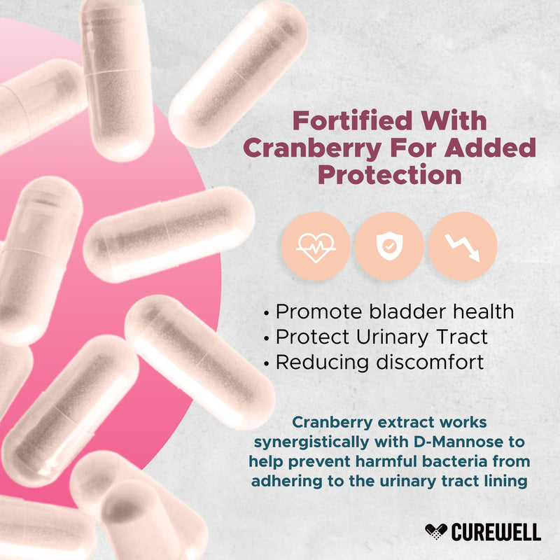 D-Mannose & Cranberry 1300mg (120 Capsules) | Vegan & Non-GMO Urinary Tract Health Supplement | UTI Defense & Bladder Support for Women & Men | Natural Urinary Cleanse & Immune Support - BeesActive Australia