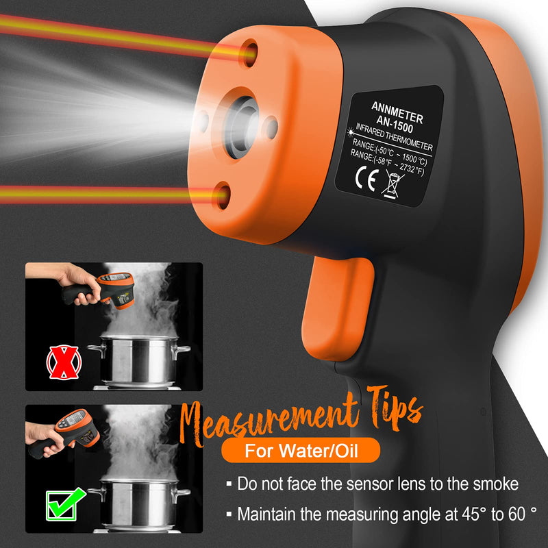 High Temperature Infrared Thermometer, AIOMEST Digital IR Pyrometer 30:1 Measure Temp -58~2732℉, Dual Laser Industrial Termómetro Handheld AI-1500 for HVAC Kilning Casting Pottery Forge Orange