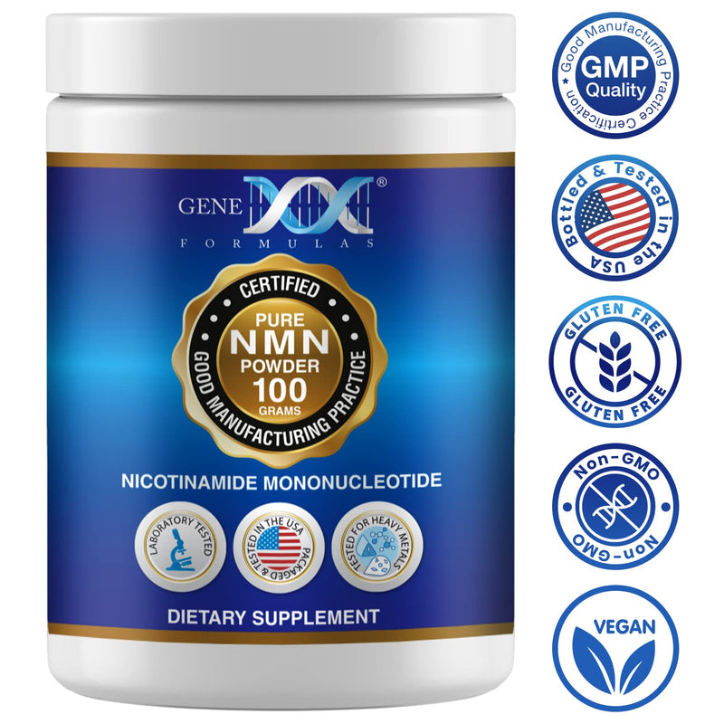 Genex Formulas Pure NMN Powder 1 Gram Dose 99.9% Pure NMN, 100 Grams | Instant Dissolve, Shelf Stable, Non-Synthetic, PVP Free, Ultra-Low Density, Made in a US-Based, GMP, NSF Certified Facility 1 Pack 100 g