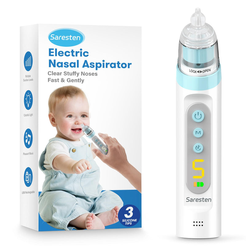 Nasal Aspirator for Baby,Rechargeable Nose Sucker for Baby,Baby Nasal Aspirator with 3 Silicone Tips,Adjustable Suction ,Waterproof Booger Sucker for Baby with Music and Light Function,Blue Blue - BeesActive Australia