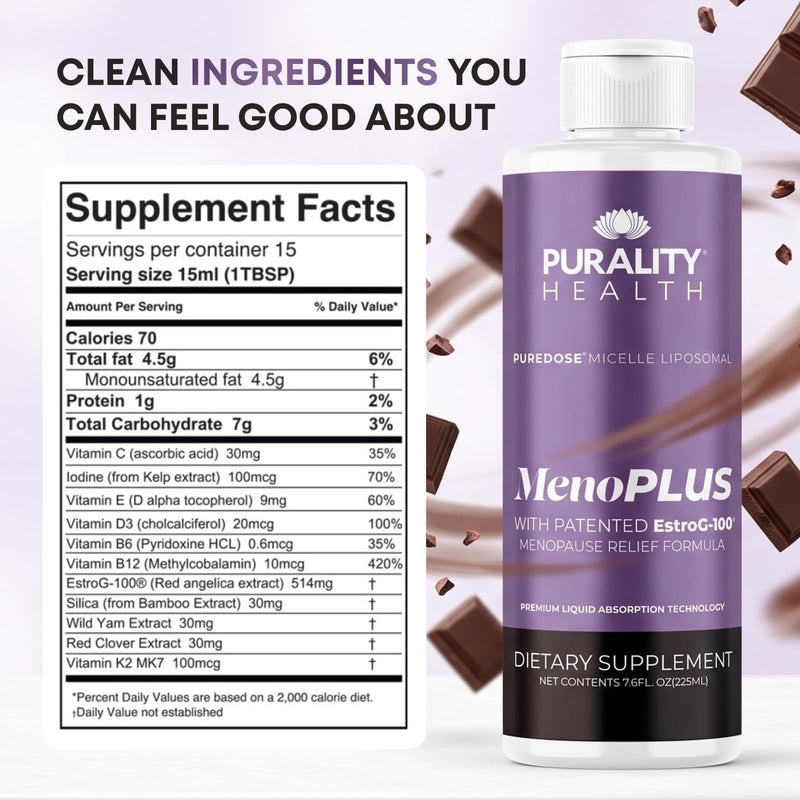 Purality Health MenoPLUS Liposomal Menopause Supplement Drops for Women | EstroG-100 with Vitamins D3, B6, B12, K2 & Iodine | Hormonal Balance, Mood Aid | Enhanced Absorption Liquid Formula