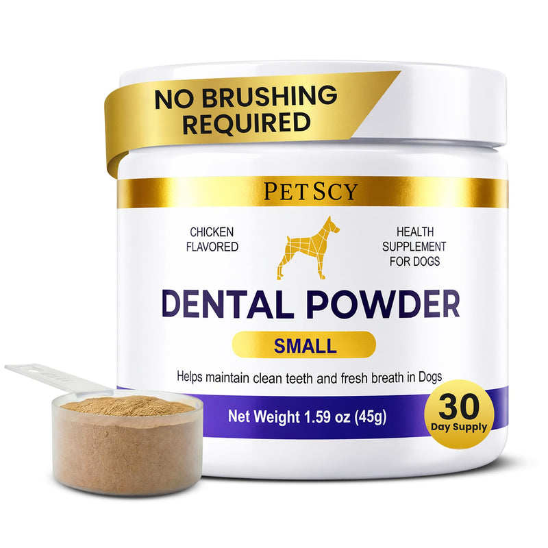 Petscy Dog Dental Powder for Teeth Cleaning & Fresh Breath Support | Helps Reduce Tartar Build Up | Plaque Off No Brush Dog Teeth Cleaning Powder & Breath Freshener | Daily Food Topper (Small Dogs) Small Dogs
