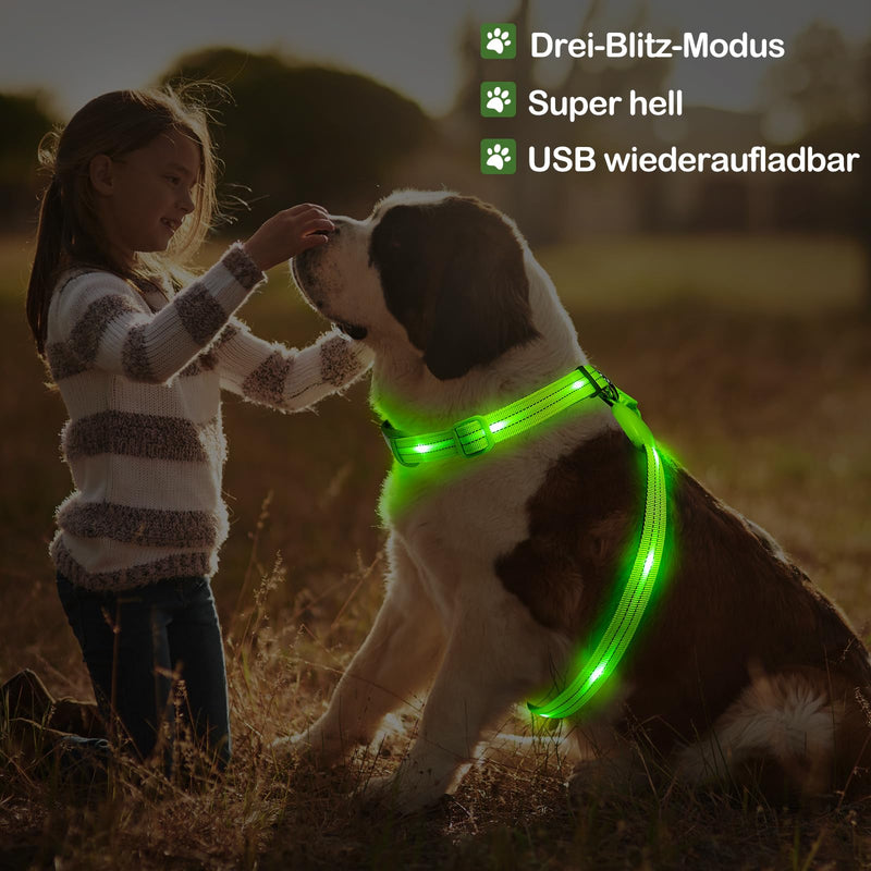 KOSKILL LED Dog Harness Rechargeable Illuminated Dog Harness Glows in the Dark LED Dog Vest Reflective Dog Lights for Night Walks Green L - BeesActive Australia