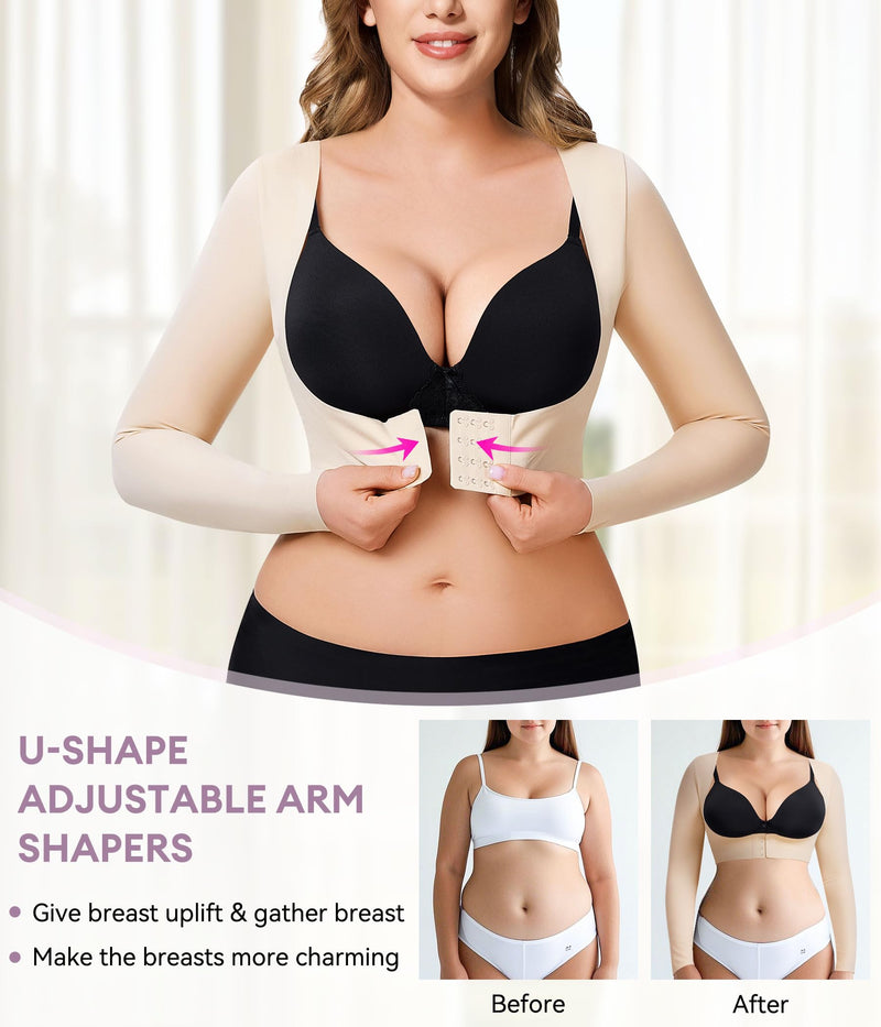 YERKOAD Arm Shapers for Women Flabby Arms Post Surgery Compression Sleeves Arm Faja Front Closure Shapewear Tops Medium Beige