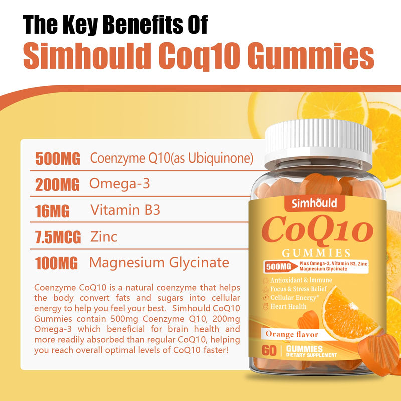 3 Packs CoQ10 500MG Gummies - Plus Omega-3, Magnesium, Vitamin B3 & Zinc - 3X Better Absorption Coenzyme Q10 Supplements for Heart Health, Cellular Energy & Antioxidant, Non-GMO 180 Counts 60 Count (Pack of 3)