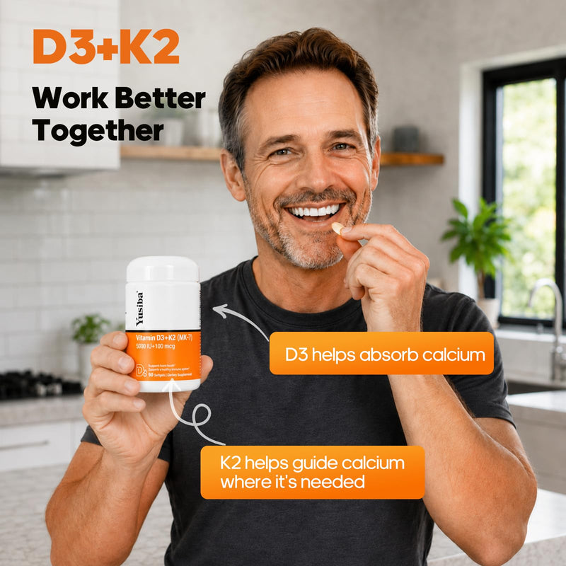 Vitamin D3 K2, Vitamin D3 5000 IU & Vitamin K2 All-Trans MK7 100 mcg | 2-in-1 K2 D3, Vitamin Supplement for Bone Health, Immune Support and Calcium Absorption, 90 Softgels