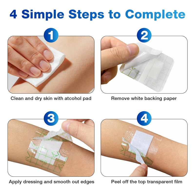 Transparent Film Dressing with Pad 50 Pack,Waterproof Adhesive Bandages for Wound Care,IV Shield, Tattoo Aftercare, Shower Protector(4"x 6") 4"x 6"