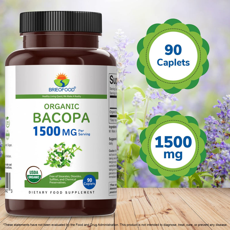 Brieofood Organic Bacopa 1500mg, 45 Servings, Vegetarian, Gluten Free, 90 Vegetarian Tablets‚Ä¶