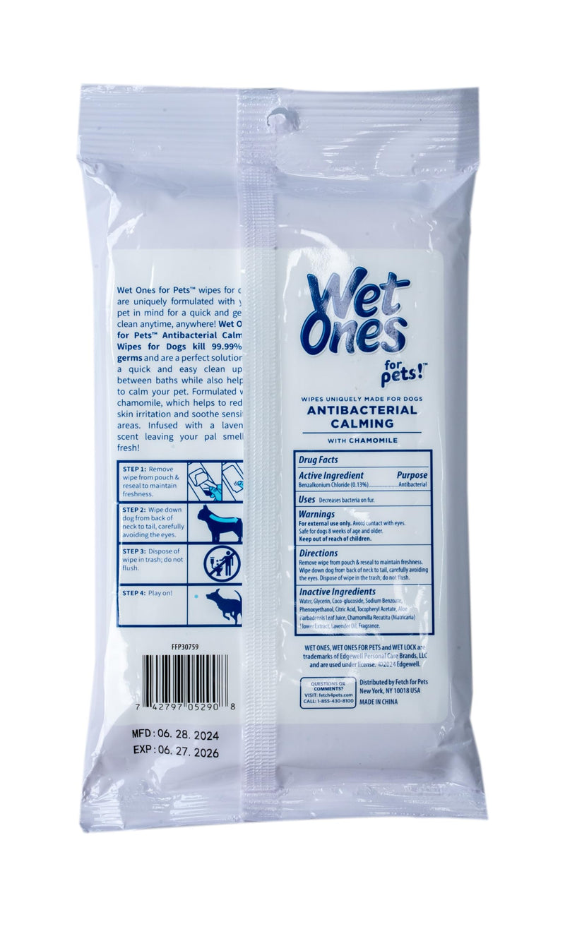 Wet Ones for Pets Antibacterial Calming Wipes with Chamomile, 30ct, Calming Lavender Scent | Dog Cleaning Wipes, Durable Disposable Dog Wipes for Paws, Scented Dog Wipes 30 Count (Pack of 1) - BeesActive Australia
