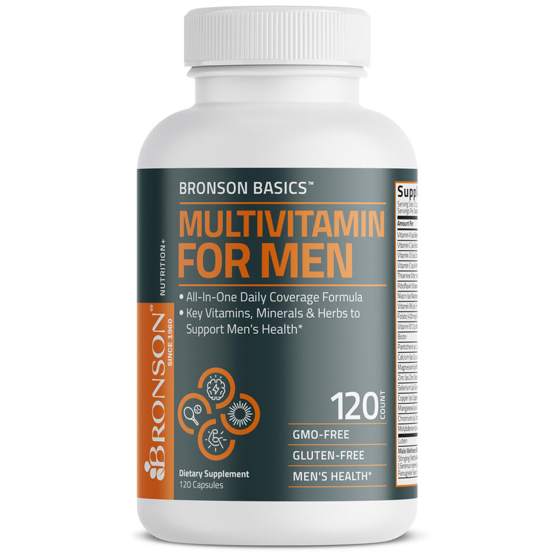 Bronson Multivitamin for Men All-in-One Daily Coverage, 120 Capsules | Once-Daily Men's Wellness Formula with Immune, Focus & Energy Support, Ashwagandha & Saw Palmetto, Non-GMO & Gluten-Free 120 Count (Pack of 1)
