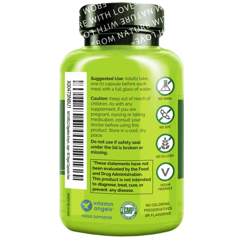 NATURELO Digestive Enzymes with Ginger, 90 Vegan Capsules | Full Spectrum Support, Broad Blend of 15 Digestive Enzymes for Men and Women Unflavored 90 Count (Pack of 1)
