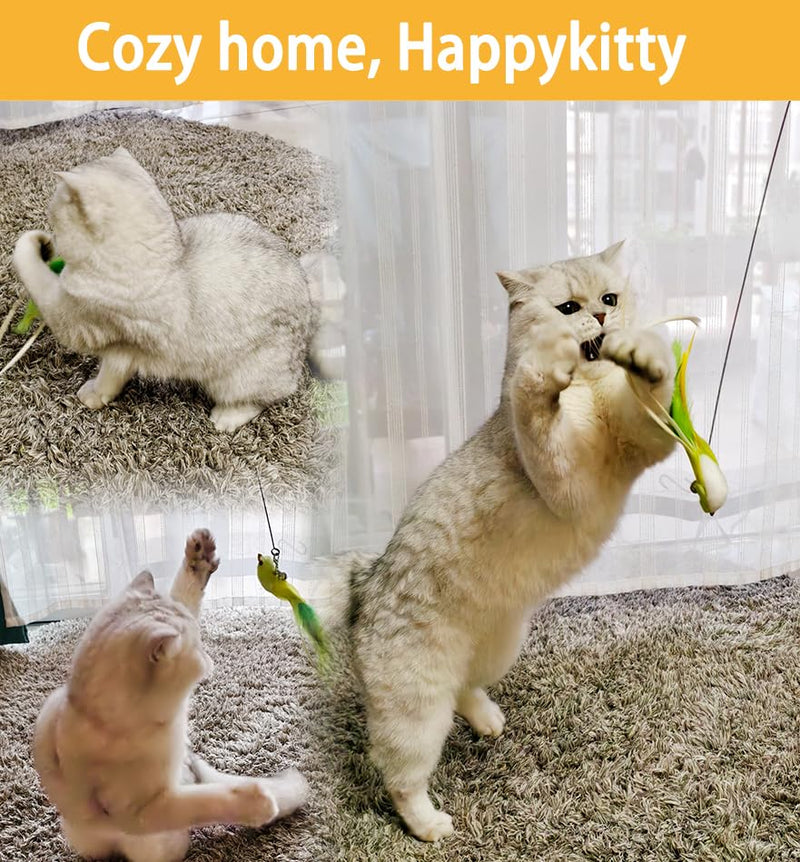 Cat Toy Wand Interactive Toys for Indoor Cat, Wire Version, Natural Bird Feather Ball Toys, 4-in-1 Refill Pet Dancing Playing Toy, cat Lures，for Indoor Cats (4 in 1, Forest Birds) 4 in 1 - BeesActive Australia