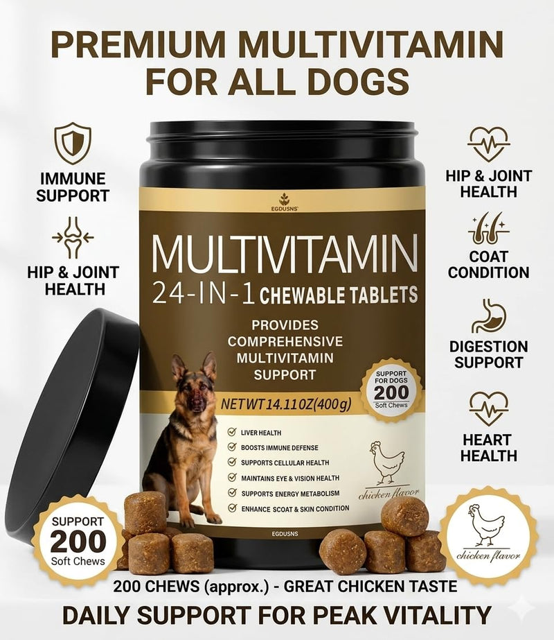 Dog Vitamins and Supplements-200 Ct Dog Multivitamin Chewables,Chondroitin,Salmon oil,Packed with Omega 3s,Probiotics,Glucosamine - Immune,Gut Health,Joint Support,Improve skin and hair health-Chicken