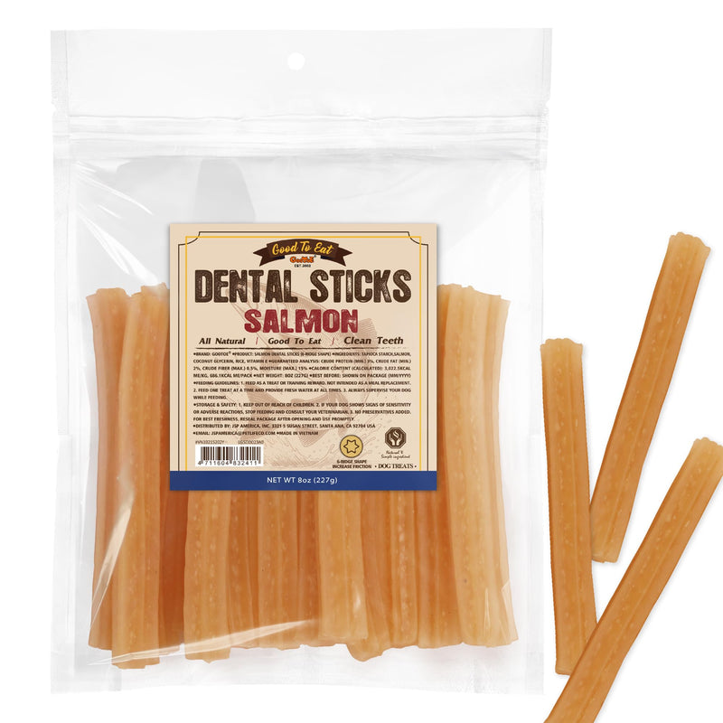 Gootoe Dental Sticks for Dogs, Salmon Dental Treats, Teeth Cleaning Chews for Fresh Breath, Helps Remove Tartar, Grain Free, Omega-3 for Skin and Coat Support, Hexagon, 8oz