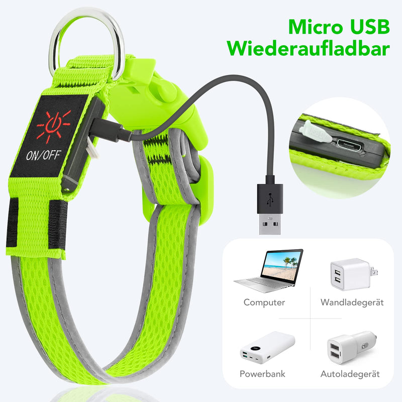 Luminous Dog Collar, Colaseeme LED Dog Luminous Collar, Waterproof Dog Collar, Luminous, Dog Luminous Collar, Rechargeable for Pet Night Walking Safety, Green L Large (15.4"-23.6"/39-60 cm) - BeesActive Australia