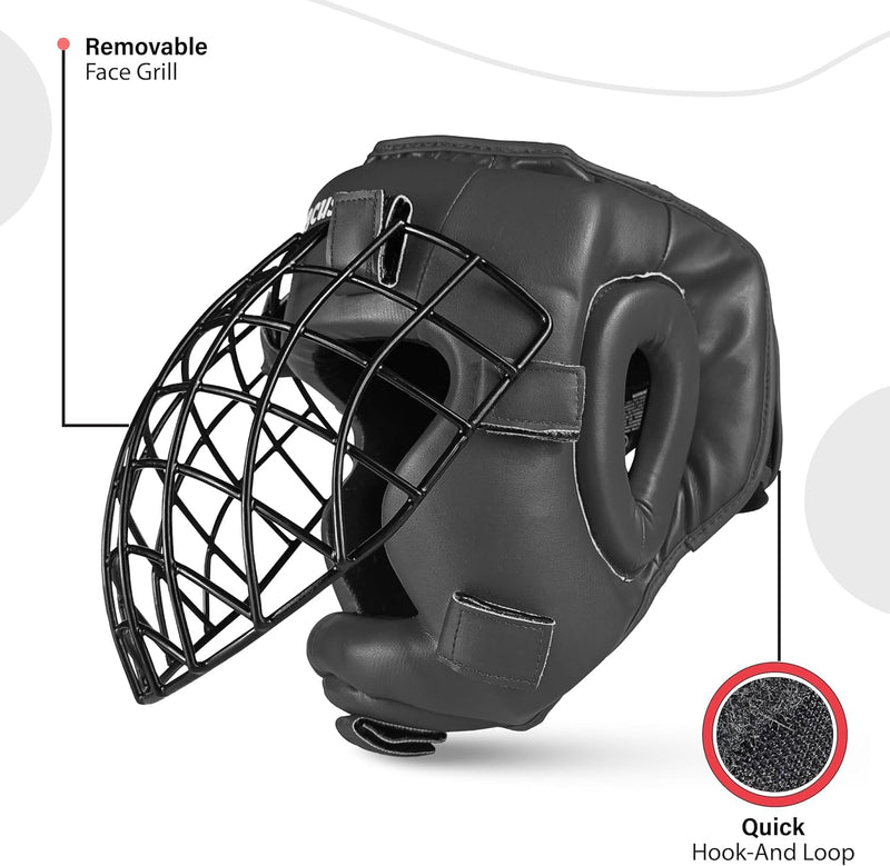 Boxing Headgear MMA Muay Thai, Removable Face Grill, Head Gear for Sparring Grappling Martial Arts Kickboxing Karate Taekwondo BJJ Training Head Guard X-Large Black - BeesActive Australia