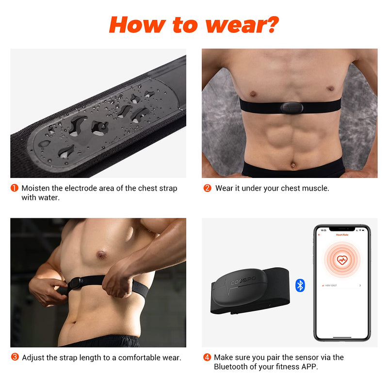 COOSPO H6 Heart Rate Monitor Chest Strap Bluetooth 4.0 ANT+ IP67 Chest Heart Rate Sensor for Peloton Polar DDP Yoga Map My Ride Garmin Sports Watches - BeesActive Australia