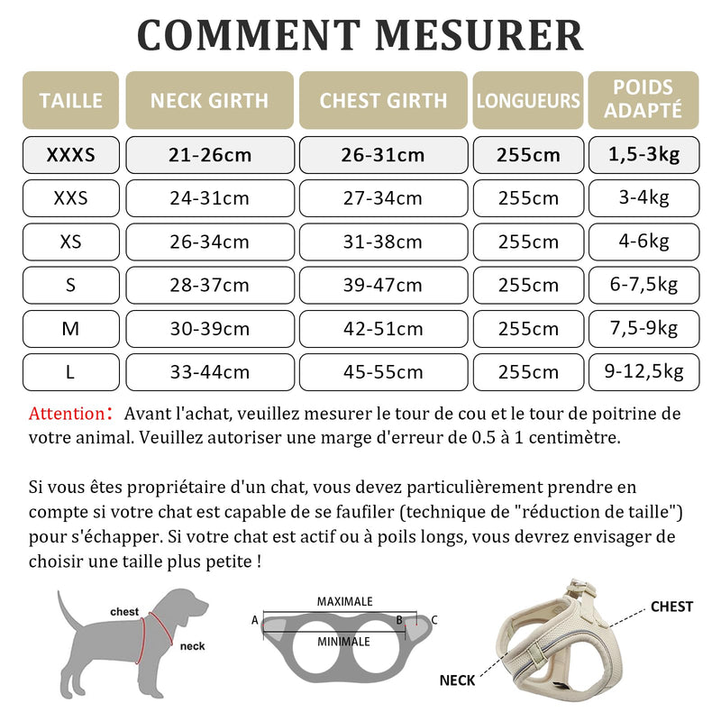 Qianruida Dog Harness for Cats, Step-In Dog Harness with Leash, Reflective Breathable Mesh Soft Comfortable Adjustable Vest for Small Dogs Cat Harness for Hiking Running (Beige XXXS) BEIGE - BeesActive Australia