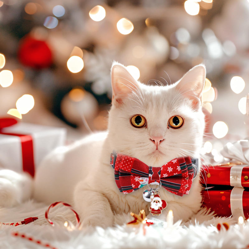 3pcs Christmas Cat Collar with Bells, Cute Holiday Kitten Collar Adjustable Breakaway Dog Collars Santa Claus Christmas Stocking Wreath Christmas Bow Tie Cat Collar for Pets Supplies - BeesActive Australia