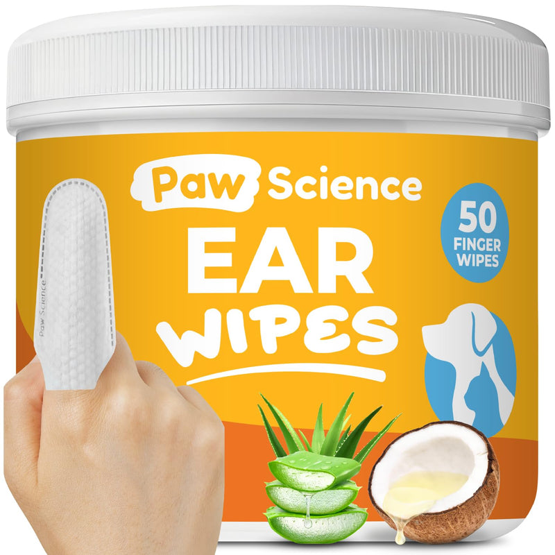 Paw Science Dog & Cat Ear Cleaner Wipes – Pet Finger Wipes for Cats & Dogs – Cleaning, Soothing, & Deodorizing Itchy Ears – Ear Relief Solution Wash (Unscented) Unscented