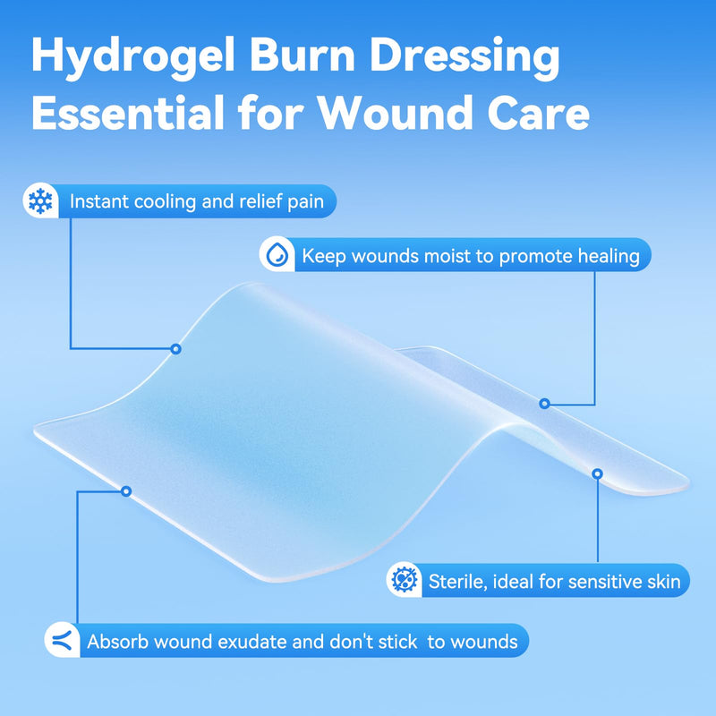 Dimora Hydrogel Burn and Wound Dressing 4" x 4" - Hydrogel Nipple Pads Instant Cooling Relief for Minor Burns & Wounds, Soothing Moist Burn Pads for 1st-2nd Degree Burns, Cuts, Abrasions, (10 Count) 4" x 4" (10 Count)