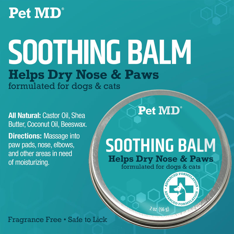 Pet MD Soothing Balm - Cat & Dog Paw Pad Balm - Elbow and Dog Nose Balm for Dry Nose - with Shea Butter, Beeswax, and Coconut Oil for Dogs - Fragrance Free & Safe to Lick - Made in USA