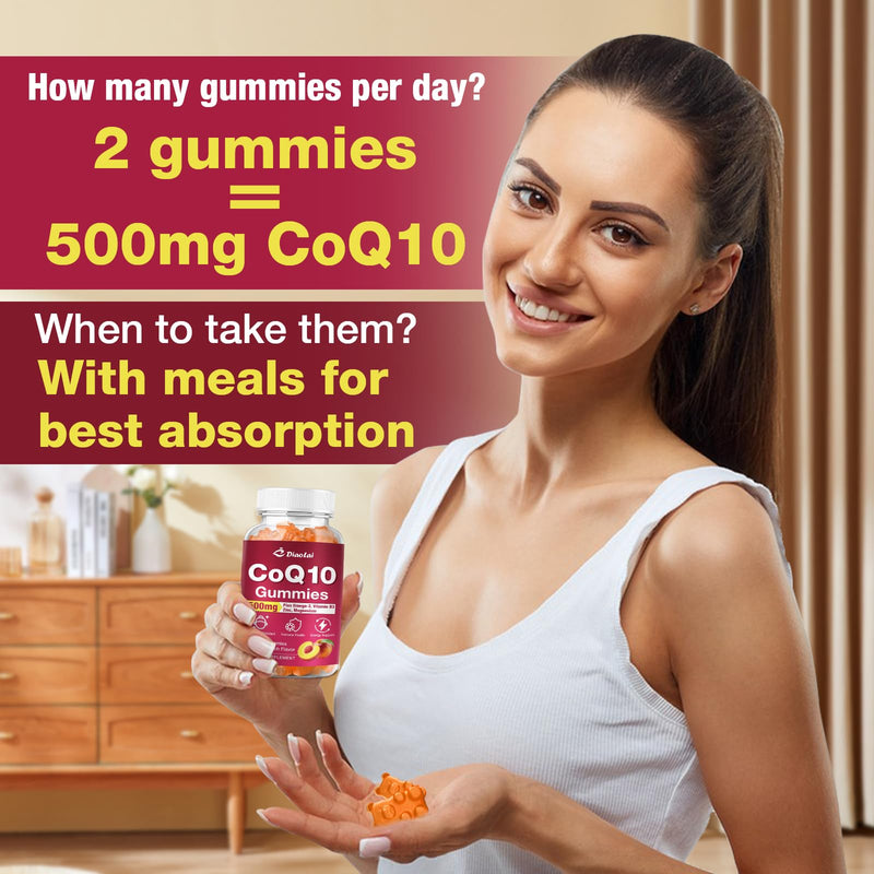 2 Pack CoQ10 Gummies - 500mg per Serving with Omega-3 (EPA & DHA), B3 & Zinc - Supports Immunity & Energy - Delicious Orange Flavor - Non-GMO, Gluten-Free - 120 Count 2pack