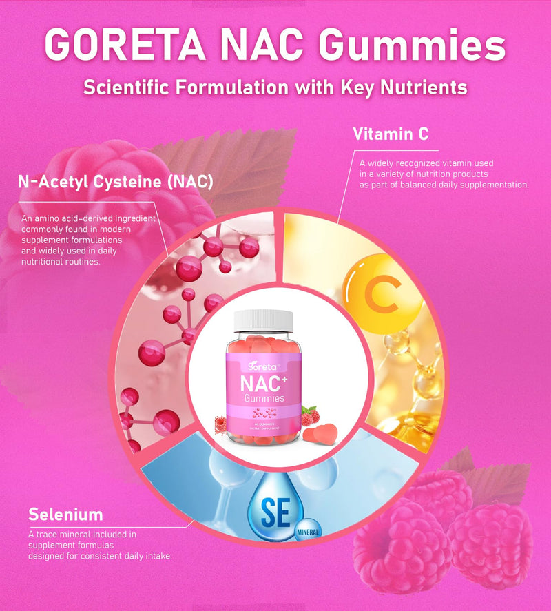 NAC Gummies 1000 mg with Vitamin C & Selenium, 60 Count | N-Acetyl Cysteine for antioxidant support*; for adults; non-GMO, gluten-free; 2 gummies daily; 30-day supply
