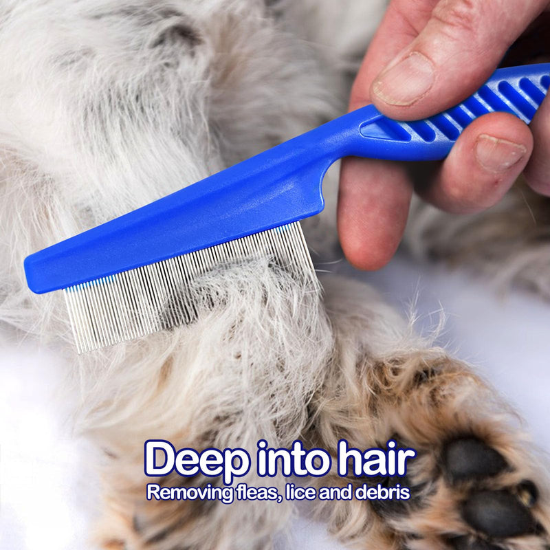 4 Different Kinds of Flea Combs, Stainless Steel Round Teeth Dog Cat Lice Combs, Durable Fine Tooth Pet Tear Stain Remover Tool (Blue) - BeesActive Australia